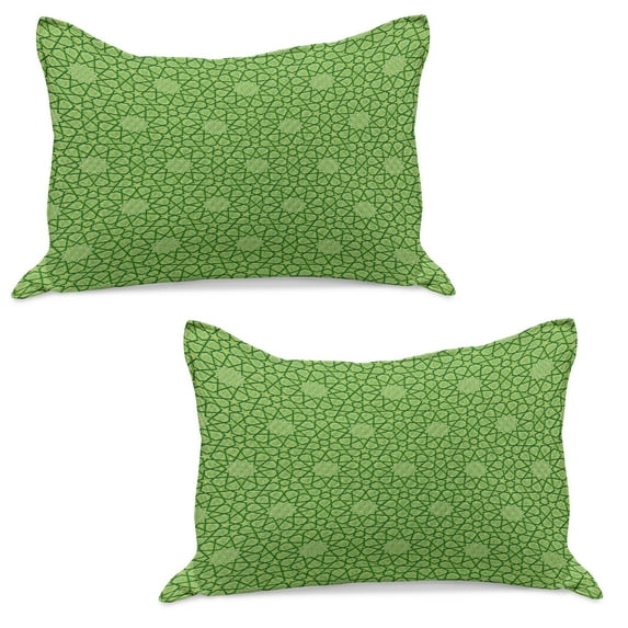 Modern Knitted Quilt Pillowcover Set of 2, Leather Like Natural Contemporary Image with Stars Geometric Shapes Art Image, Standard Queen Pillow Sham Bedroom, 30" x 20", Lime Green, by Ambesonne