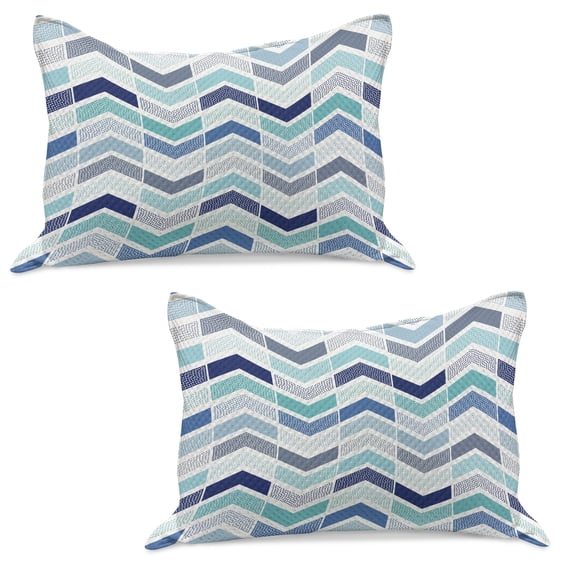 Modern Knitted Quilt Pillowcover Set of 2, Seamless in Doodle Style Dots and ZigZag Pattern with Asymetrical Lines Image, Standard Queen Pillow Sham Bedroom, 30" x 20", Blue and White, by Ambesonne