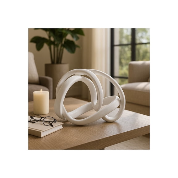 Modern Knot Statue Decorative Object for Home Decor - Large Sculpture Ornament for Coffee Table, Shelf, and Living Room Decor - Elegant Bedroom, Bathroom Accent, and Office Desk - 12", White