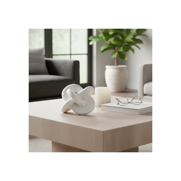 Marble Knot Sculpture for Living Room Decor - Home Tabletop Accent for Bathroom, Office, Shelf, Entryway, and Console Display - Intertwined Stone Ornament for Coffee Table Decor - 6", White