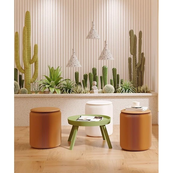 Modern Kraft Paper Folding Stool with Waterproof Design for Living Room and Office - Brown