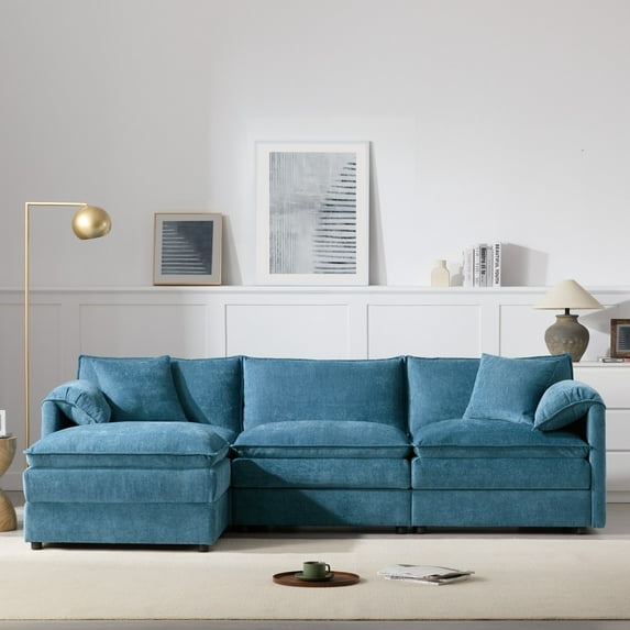 Modern L Shape Modular Sectional Sofa Couch With Movable Ottoman and Pillows for Living Room Apartment Office