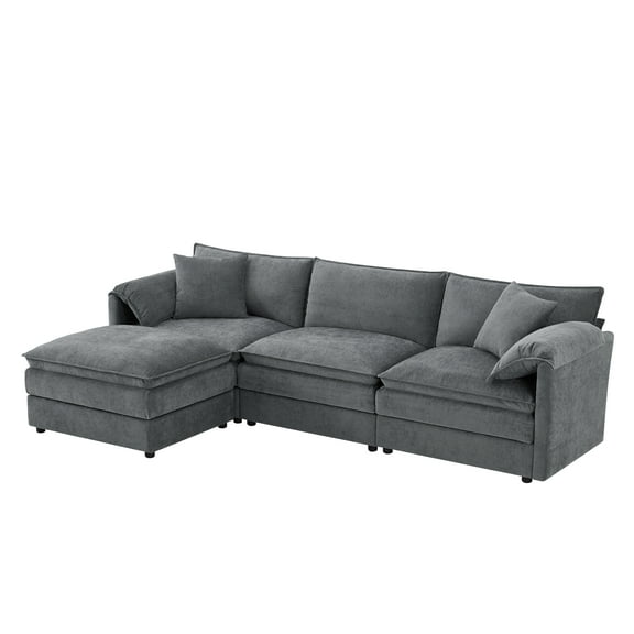 Modern L Shape Modular Sectional Sofa Couch With Movable Ottoman and Pillows for Living Room Apartment Office