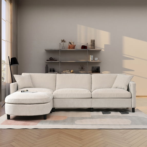 Modern L Shape Sectional Sofa, Modular Couch with Ottoman and Pillows for Living Room Office