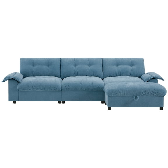 Modern L-Shape Sectional Sofa With Storage Ottoman, Chenille Upholstered Modular Couch with Cup Holder and USB Ports for Living Room Apartment Office