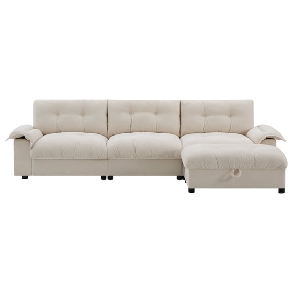 Modern L-Shape Sectional Sofa With Storage Ottoman, Chenille Upholstered Modular Couch with Cup Holder and USB Ports for Living Room Apartment Office