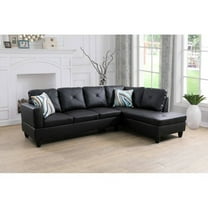 Modern L-Shape Sectional Sofa for Living Room, Modular Leather Sleeper Sofa Couch With Chaise For Bedroom, Black