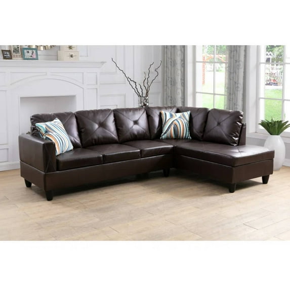 Modern L-Shape Sectional Sofa for Living Room, Modular Leather Sleeper Sofa Couch With Chaise For Bedroom, Brown