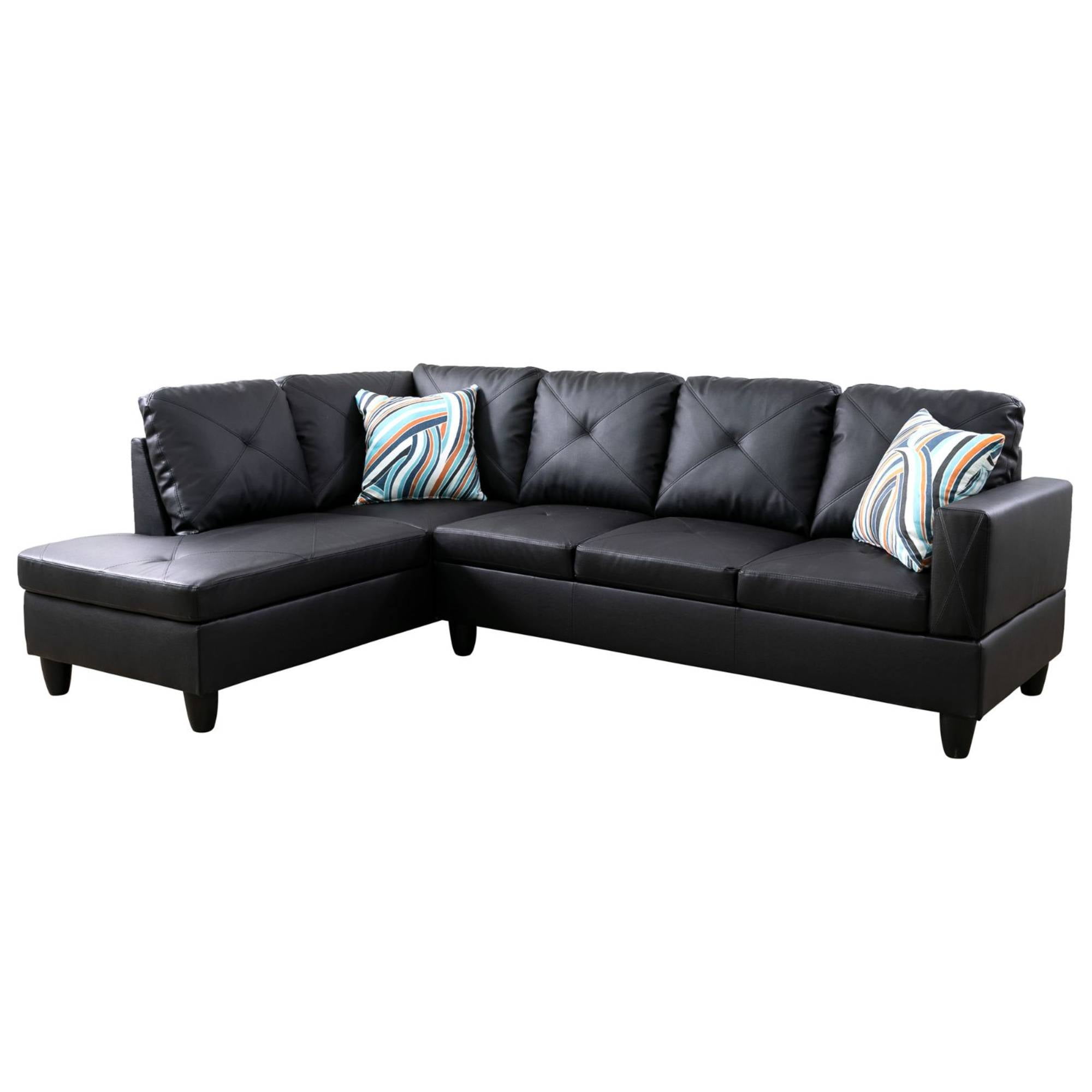 Modern L-Shape Sectional Sofa for Living Room, Modular Leather Sleeper Sofa Couch With Left Chaise For Bedroom, Black