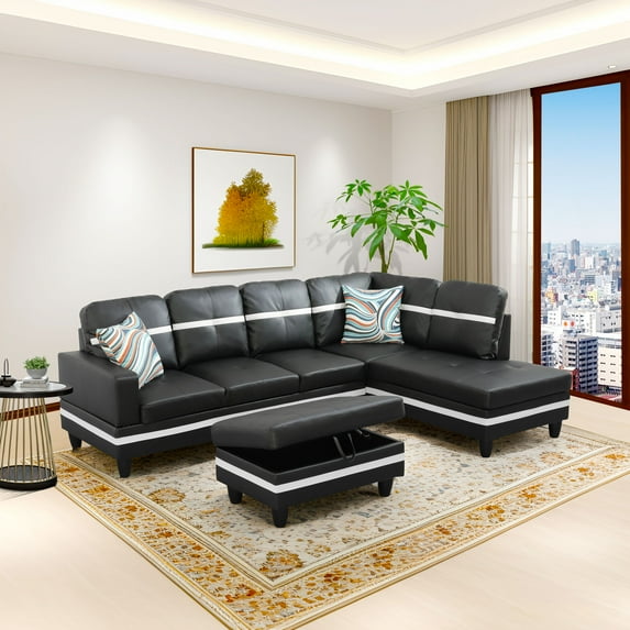 Modern L-Shape Sofa Set , Faux Leather L-Shaped Sectional Sofa - Living Room Couch for Apartments, Offices & Bedrooms