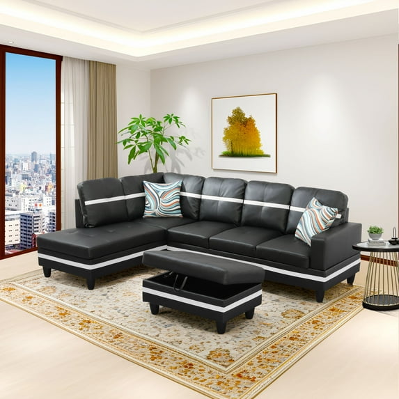 Modern L-Shape Sofa Set , Faux Leather L-Shaped Sectional Sofa - Living Room Couch for Apartments, Offices & Bedrooms