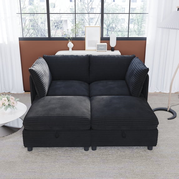 Modern L Shaped Convertible Sectional Sofa, 4 Seats Corduroy Upholstered Modular Couch With Storage For Living Room Office Apartment