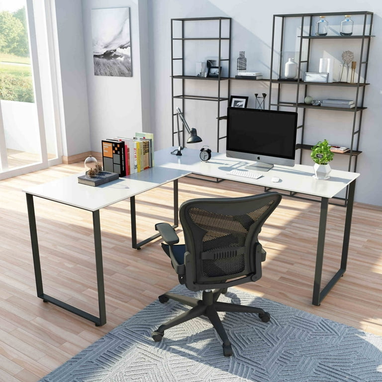 White loft corner desk for modern office and study