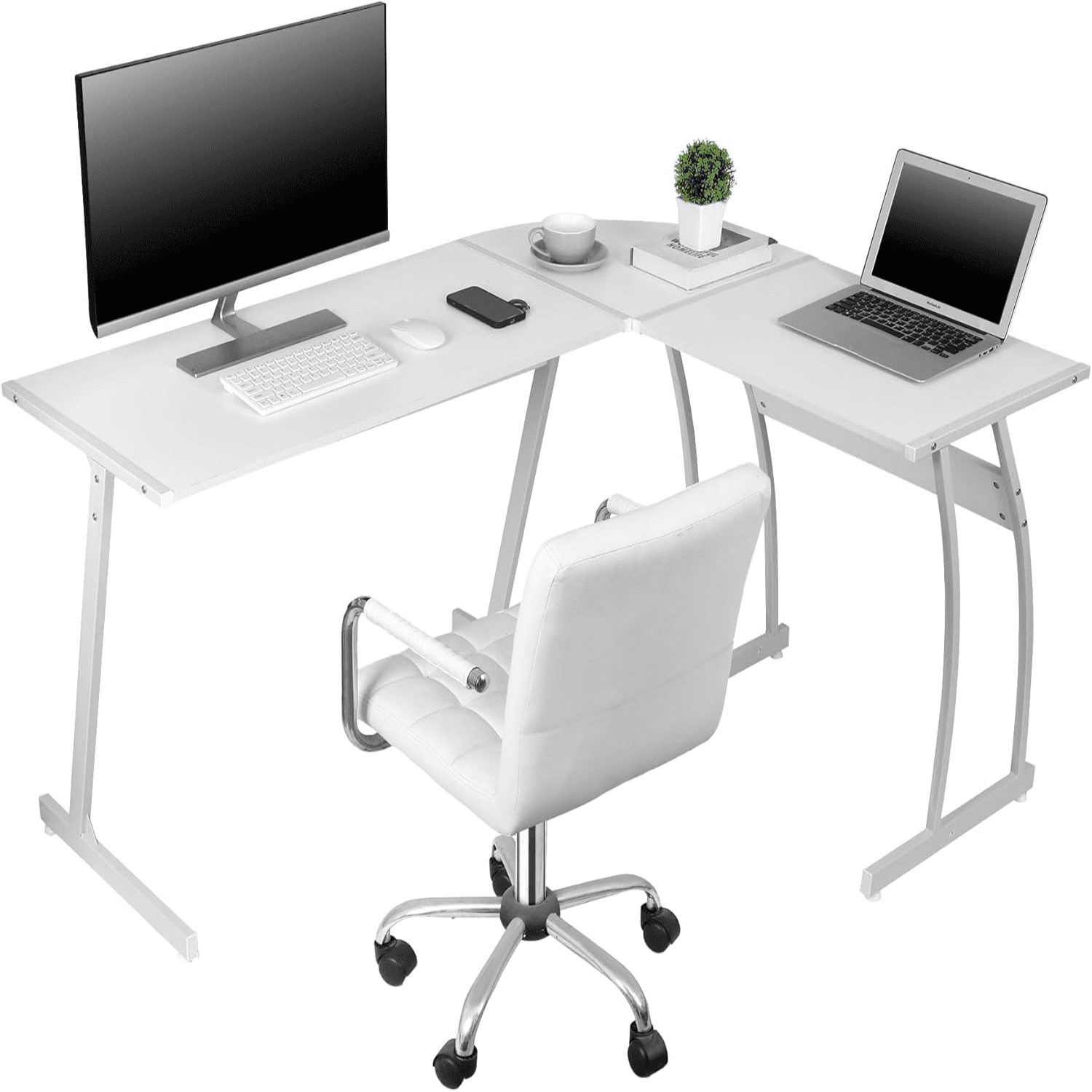 Modern LShaped Gaming Desk Office Desk with Round Corner Computer Desk