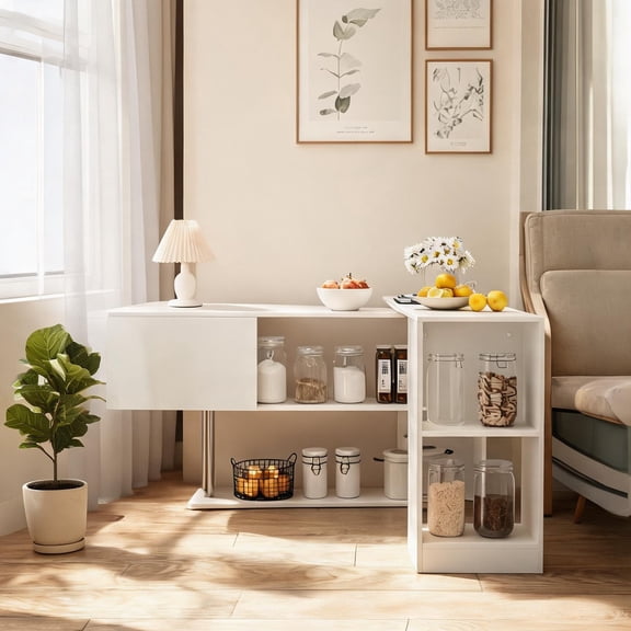 Modern L-Shaped Rotating Computer Desk with Spacious Workspace, Engineered Wood, Crisp White Finish