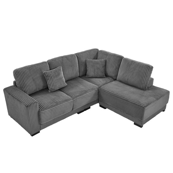 Modern L-Shaped Sectional Sofa, 3 Seats Corduroy Upholstered Modular Couch With Convertible Chaise Lounge For Living Room Office Apartment