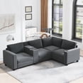 thumbnail image 1 of Modern L-Shaped Sectional Sofa, 4 Seats Modular Couch With Storage Console Cup Holders USB Charging Ports For Living Room Apartment Office, 1 of 12