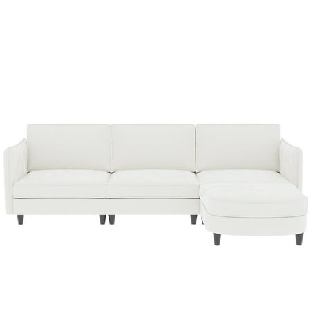 Modern L-Shaped Sectional Sofa, 4 Seats Polyester Upholstered Modular Couch With Movable Ottoman and Storage Pocket For Living Room Office Apartment
