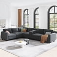 thumbnail image 1 of Modern L-Shaped Sectional Sofa, 6 Seats Modular Couch With Storage Console Cup Holders USB Charging Ports For Living Room Apartment Office, 1 of 14