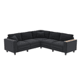 thumbnail image 1 of Modern L-Shaped Sectional Sofa, Corduroy Upholstered Modular Couch With Storage Armrest and Pillows for Living Room Office Apartment, 1 of 14
