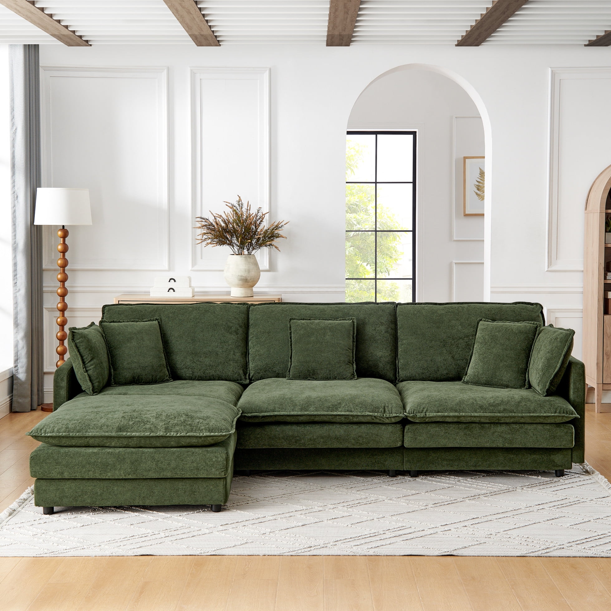 Modern L Shaped Sectional Sofa Set With Convertible Ottoman Space