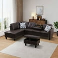 thumbnail image 1 of Modern L-Shaped Sectional Sofa Set with Left Chaise & Ottoman - Faux Leather Tufted Modular Couch for Living Room, Brown, 1 of 6
