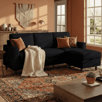 Modern L-Shaped Sectional Sofa with Storage Ottoman and Side Pockets, Convertible 3-Seater Corduroy Couch for Small Apartments, Living Rooms, and Offices, Black