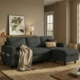 thumbnail image 1 of Modern L-Shaped Sectional Sofa with Storage Ottoman and Side Pockets, Convertible 3-Seater Corduroy Couch for Small Apartments, Living Rooms, and Offices, Dark gery, 1 of 7