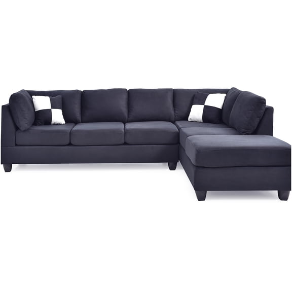 Modern L-Shaped Sectional Sofa with Chaise, 3-Seater in Soft Black Microfiber, Configurable Layout & Removable Backs