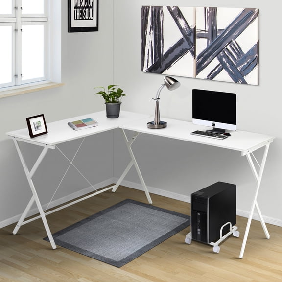 Modern L-shape Desk In White With Flexible Holder Section Efficient L-shaped Removable