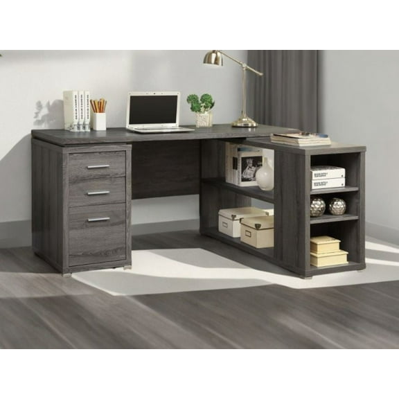 Modern L shaped Home Office Reversible Computer Desk with Storage In Weathered Gray (Weathered Gray)