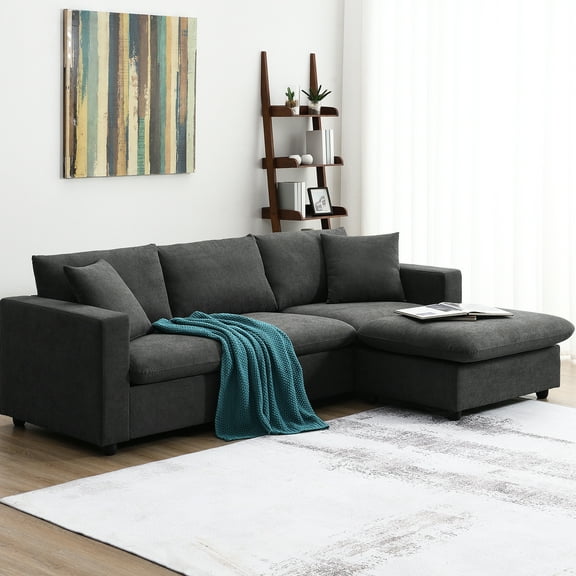 Modern L-shaped Sectional With Convertible , 4 Fabric Couch For Living Room, Apartment, Office, Iron Frame, Comfortable Back And Cushions, 300 Lbs Weight Capacity, Dawn Grey Fashionable Movable