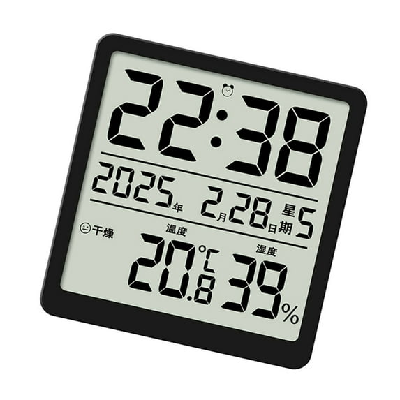 Modern LCD Digital Clock with Time Date Temperature Humidity Display Battery Operated Support Stand Desk Wall Clock