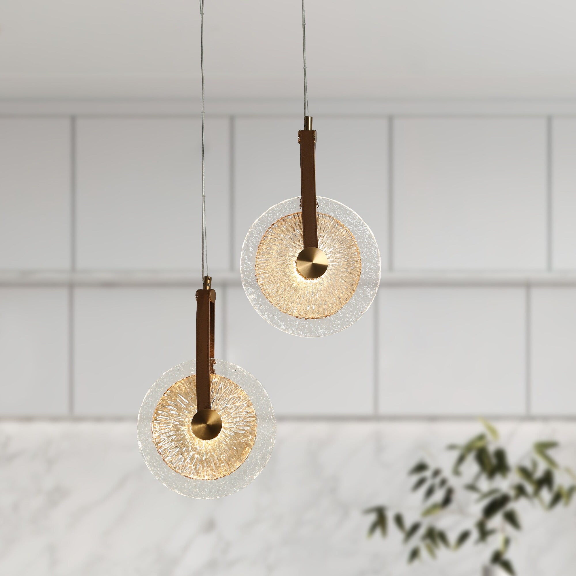 Gold and Clear Crystal LED Pendant Light with Brass Accents