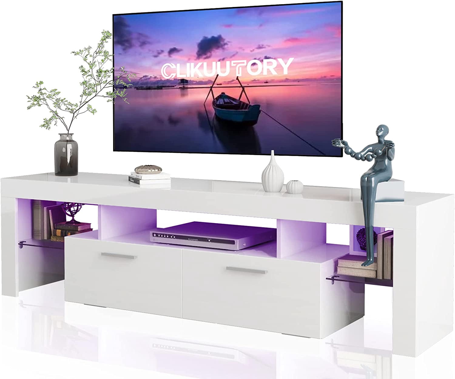 Modern LED 63 inch Long TV Stand with Large Storage Drawer for 50 55 60 ...