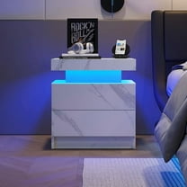 Modern LED Bedside Table Cabinet with Adjustable Lights, 2 Drawers Engineered Wood Nightstands, Matte White (19.3 IN)