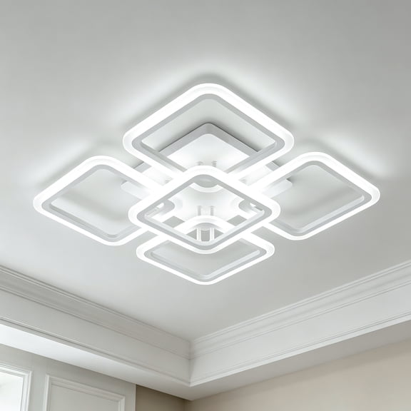 Modern LED Ceiling Light, 22 Inch Geometric Square Dimmable Flush Mount Ceiling Lamp for Bedroom Living Room Dining Room
