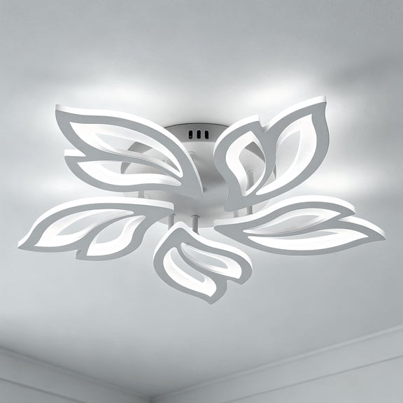 Modern LED Ceiling Light, 25 Inch Leaf Shape Flush Mount Ceiling Lamp, 3 Color Temperature 3000K-6000K Stepless Dimmable, App Control Ceiling Light for Bedroom Living Room Dining Room, Built-in LED