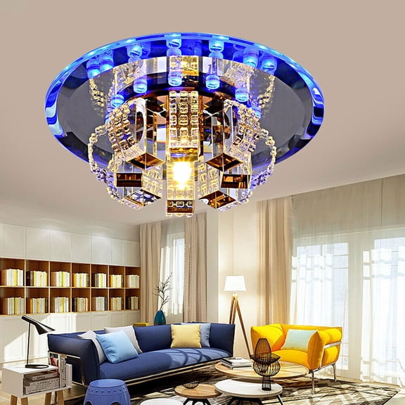 Modern LED Ceiling Light, 3000-6500K Adjustable, 2-color Light, Flush Mount Crystal Chandelier for Bedroom
