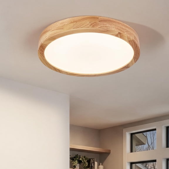 Modern LED Ceiling Light for Bedroom: Minimalist Wood Flush Mount Ceiling Light Fixture with Acrylic Lampshade - 4500K Not Dimmable Overhead Ceiling Lamps for Kitchen Hallway Living Room (11.8" Wood)