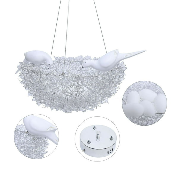Modern LED Ceiling Light Bird's Nest Art Metal Glass Weaving Pendant Lamp