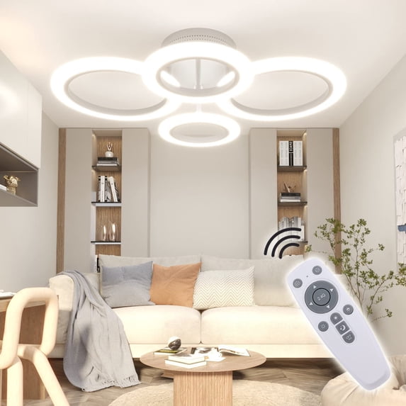 Modern LED Ceiling Light Dimmable Remote Control 4 Ring Ceiling Light 48W 4400LM, Ceiling Light for Living Room, Bedroom, Kitchen, Corridor, Balcony, Dining Room, White, 2800-7000K