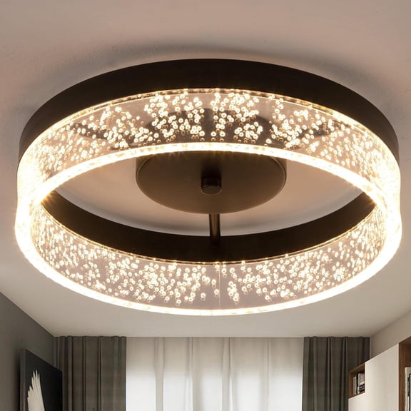 Modern LED Ceiling Light Fixture, 11.65" Black Flush Mount Kitchen Lighting with Clear Seeded Acrylic Lampshade,Round Ceiling Lamp Lights for Dining Room Foyer Hallway