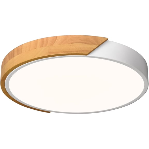 Modern LED Ceiling Light, Minimalist Wood Style Flush Mount Ceiling Light Fixture, Circle Lighting Lamp with Acrylic Lampshade for Bedroom Living Room Dining Room Laundry (White, 11.8'')