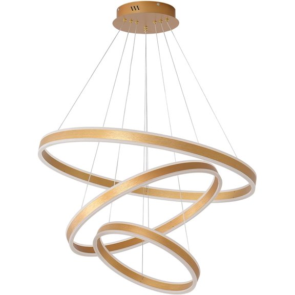 Modern LED Chandelier 3 DIY Rings Dimmable Ceiling Pendant Lighting with Controller Adjustable Height Color Changeable 113W for Dining Room Kitchen Island (Gold)