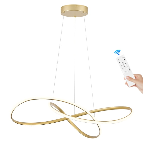 Modern LED Chandelier, 31.5in Gold Ring Chandelier Dimmable  Remote Control Chandelier for  High Ceiling  Living Room Dining Room Foyer Kitchen