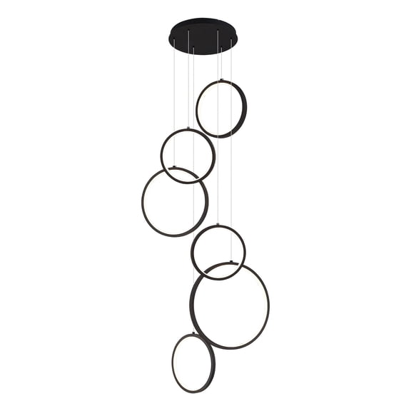 Modern LED Chandelier 6 Ring Remote Control LED Pendant Light Adjustable Height Hanging Ceiling Light Fixture Dimmable Chandelier Ceiling Hanging for Foyer, Entryway