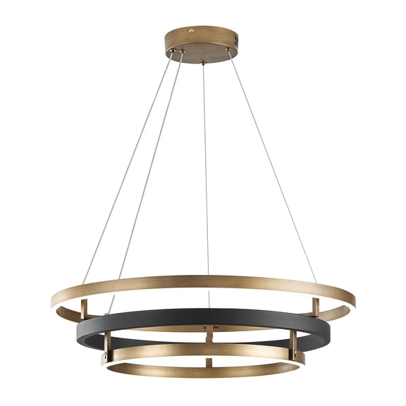 Modern LED Chandelier Black Gold Dimmable 3 Ring Pendant Light for Dining Room, Kitchen Chandelier Circular with Remote Control Flush Mount High Ceiling Light for Living Room, 3000K-6500K