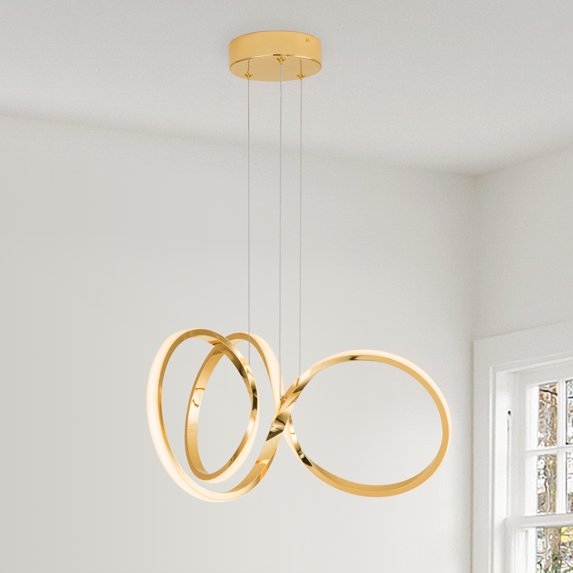 Modern LED Chandeliers, 3000K Dimmable Curved Irregular Ring Ceiling Light, Circular Pendant Light Fixture, Contemporary Hanging Lamp for Dining Room, Living Room, Bedroom, Kitchen Island and Entryway