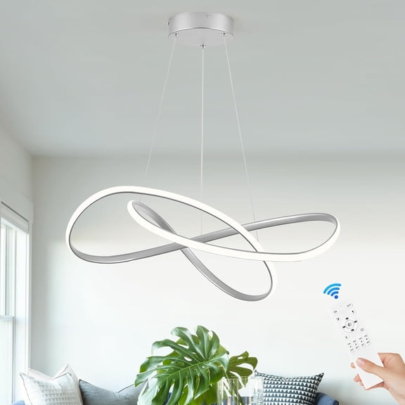 Modern LED Chandeliers for Kitchen Island, 20" Remote Control Chandelier for High Ceiling Dining Room Living Room Entryway, 3000-6500K